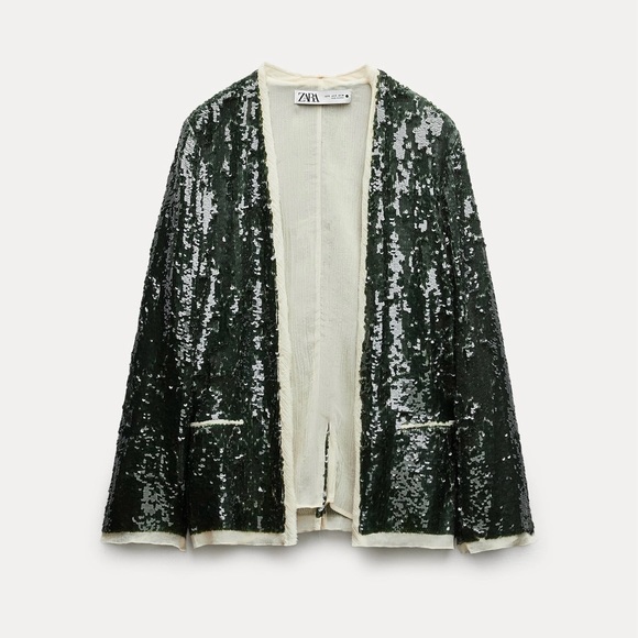 BLOGGERS FAV ZARA GREEN SEQUIN BLAZER - Picture 5 of 6